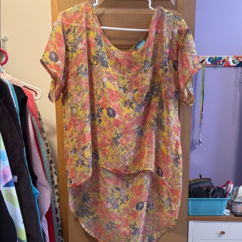 h.i.p. Vibrant Floral Sheer Top